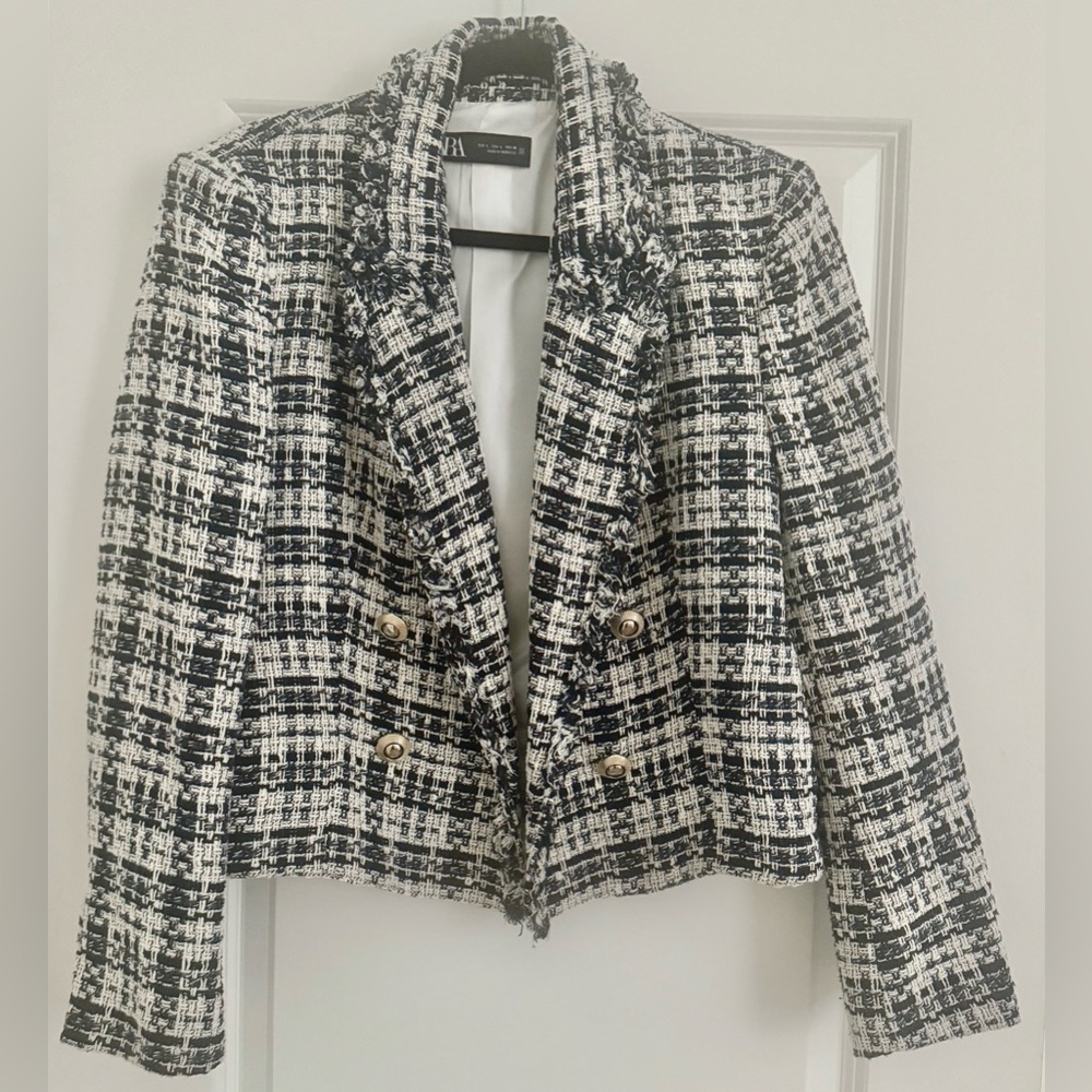 Zara Plaid Tweed Blazer